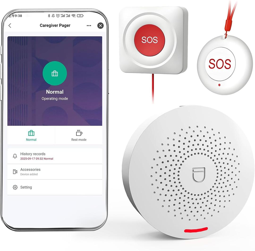WiFi Caregiver Pager - No Monthly Fee, Emergency Call Button System with 2 SOS Buttons & 1 Receiver for Elderly & Senior Safety at Home, Nursing Care, Plug & Play Caregiver Call Button (White)
