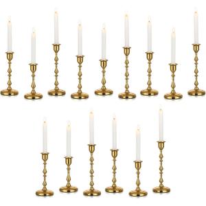 Brass Candlestick Holders Vintage: Set of 15 Gold Taper Candle Holder Metal Candle Sticks Holder Antique Decoration for Dinning Table Mantel Wedding Centerpieces Christmas Party