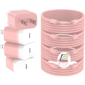 GREPHONE iPhone Charger Fast Charging,20W PD USB C Wall Charger 4 Pack with 6FT Fast Charging Cable - Fast Charger for iPhone 14/14 Pro Max/13/13 Pro/12/12 Pro/11/11 Pro/XS, iPad(Pink)