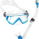 Cressi Panoramic Wide View Mask & Dry Snorkel Kit for Snorkeling, Scuba Diving - Pano 3 & Supernova Dry: Designed in Italy (Clear/Blue)
