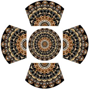 Boho Mandala Flower Wedge Placemats Set of 4+1pcs PVC Washable Heat Resistant Wedge Place Mats Round Table Mat Wipeable Plastic Dining Table Mats for Kitchen Indoor Patio Table Decor