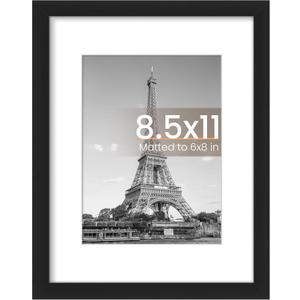 upsimples 8.5 By 11 Picture Frame, Display Pictures 6x8 with Mat or 8.5 x 11 Without, Wall Hanging Photo Frames, Black, 1 Pack