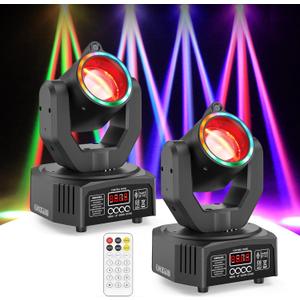 2-Pack Mini Moving Head Light, 50W LED Stage Lighting with Remote Control, Beam/Colorful Aperture/Starry Sky Effects for DJ Sets Party Family Gatherings Small Venues