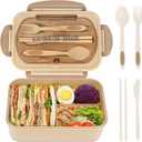 NatraProw Bento Box for Adult, 1200 ML Lunch Containers, LeakProof Lunch Box with Utensils, BPA Free, 3 Compartment Bento Box Microwave Safe, Khaki