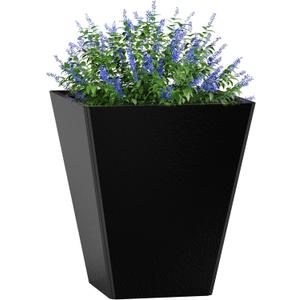 Tall Black Planter for Outdoor Plants, 22" Outdoor Planters for Porch,Mertal Large Flower Pot with Drainage Holes for Porch,Garden, Patio, Yard