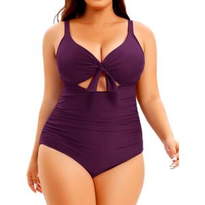 Aqua Eve Plus Size One Piece Swimsuit for Women Tummy Control Bathing Suit Cutout Swimwear (XXL)