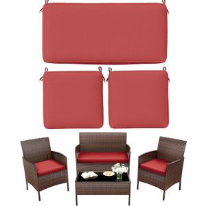 3 Pack Outdoor Replacement Cushions, Fit for 4-Seater Wicker Rattan Patio Conversation Set, 36x18x3,18x18x3, Liner & Cover, Red
