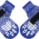 PUPTECK Anti-Slip Dog Socks with Double Sides Grips for Small Medium Large Dogs Hardwood Floors Prevents Licking, Dog Shoes for Hot Pavement Traction Control for Senior Dogs, Royal Blue, L (Large (4 Count))