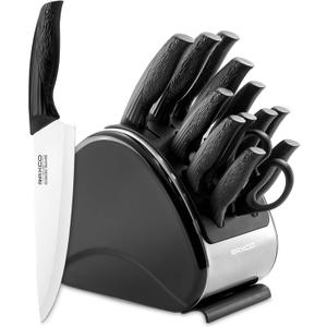 RAXCO Kitchen Knife Set,15-Piece German Stainless Steel Chef Knives for Cooking, Black