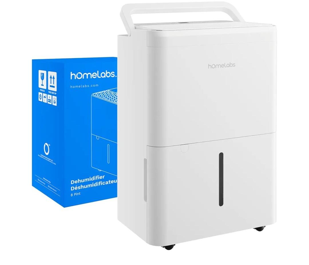 hOmeLabs 8 Pint Wi-Fi Dehumidifier for up to 1,800 Sq Ft Rooms (MAX 24 Pint at 95°F, 90% RH) – Ultra Quiet, Compact Design with Smart Controls and Drain Hose