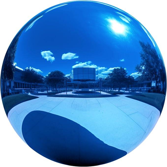 12 Inch Stainless Steel Gazing Ball, Blue Mirror Sphere for Garden Décor, Weatherproof & shatterproof, reflects light & surroundings, for patio lawn pond pool balcony, gift for gardeners