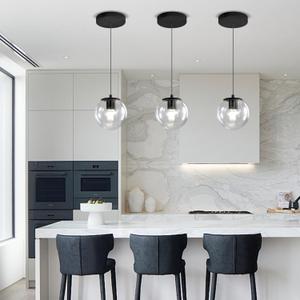 ykolupty Globe Pendant Light Black Pendant Light Fixtures with Clear Glass 1-Light Hanging Lights for Kitchen Dining Room Bathroom Bedroom Hallway