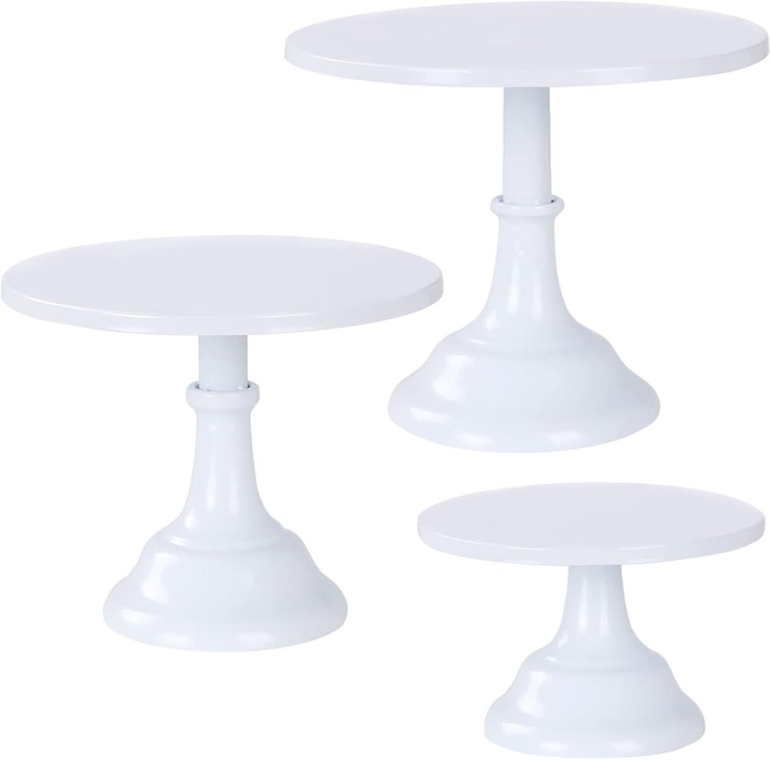 3 Pcs Metal Cake Stand, Cake Pop Stand Set of Disc Diameter 8" 10" 12", Tall Cake Stands for Dessert Table, Perfect Display for Wedding, Party, Birthday, Baby Shower, Decorations (White)