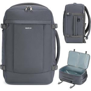 ECOHUB 17'' Small Travel Backpack, United Airlines Personal Item Bag 16.9"x10"x7.5" Carry on Backpack with USB Port Luggage Sleeve Travel Essentials for Men Women Water Resistant, Grey