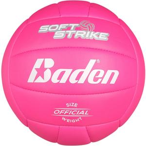 Baden Soft Strike Cushioned Synthetic Leather Recreational Volleyball - Indoor/Outdoor for Beginners & Youth - Official Size (Pink)