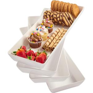US Acrylic Avant White Plastic Serving Trays (Set of 4) 15 x 5 | Narrow Reusable Rectangular Party Platters | Serve Appetizers, Fruit, Veggies, & Desserts | BPA-Free & Made in USA