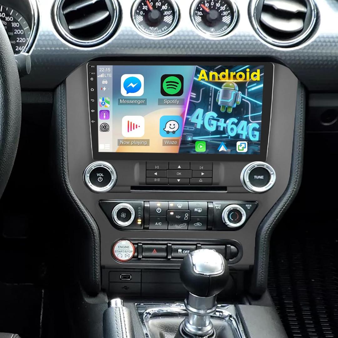 [4+64G] Car Radio for Ford Mustang 2015-2020 (Adapts to 3 Buttons Only), 9 inches Ford Mustang Android Touchscreen Stereo, Carplay&Android Auto/32 EQ Audio/Bluetooth/FM RDS/SWC