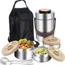 SSAWcasa 3-Layer Insulated Lunch Box for Men, Adult Soup Thermos, Leakproof Insulated Hot Food Jar Container, Stainless Steel Thermal Bento Box Lunch Bag Cutlery for Office Worker Trucker Picnic (67oz, Silver)