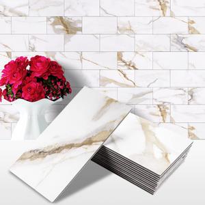 STICKGOO 100-Pieces Peel and Stick Backsplash, 3" x 6" PVC Wall Tile, Stick on Backsplash for Kitchen/Bathroom/Fireplace/Laundry Room (Calacatta Gold)