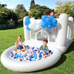 Bounce House with Ball Pit for Kids Age 3-6 Indoor Inflatable Bouncer Waterproof and Durable Material Outdoor White Bouncy Castle for 3 Toddlers with Electric Pump-Built to Last & Safety 119*59*69inch