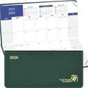 POPRUN Pocket Monthly Calendar 2025-2026, Slim Size 3.25" x 6.75", 18-Month Small Monthly Planner with Tear-Off Corners for Purse, PU Leather Softcover - Forest Green