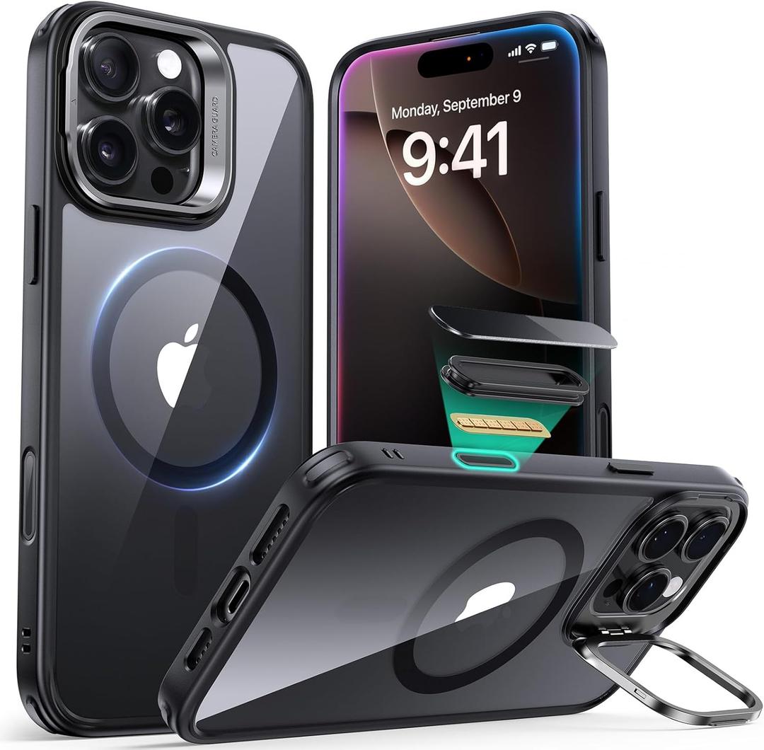 ESR for iPhone 16 Pro Max Case, Compatible with MagSafe, Military-Grade Protective Case for iPhone 16 Pro Max, Built-in Stash Stand , Scratch-Resistant Back Cover, Classic Series, Clear Black