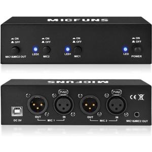MC2 2 Channel 48V Phantom Power Supply with 3.5mm Audio Cable to Connect Audio Interface for Condenser Microphone Music Recording Equipment (2 Channel)