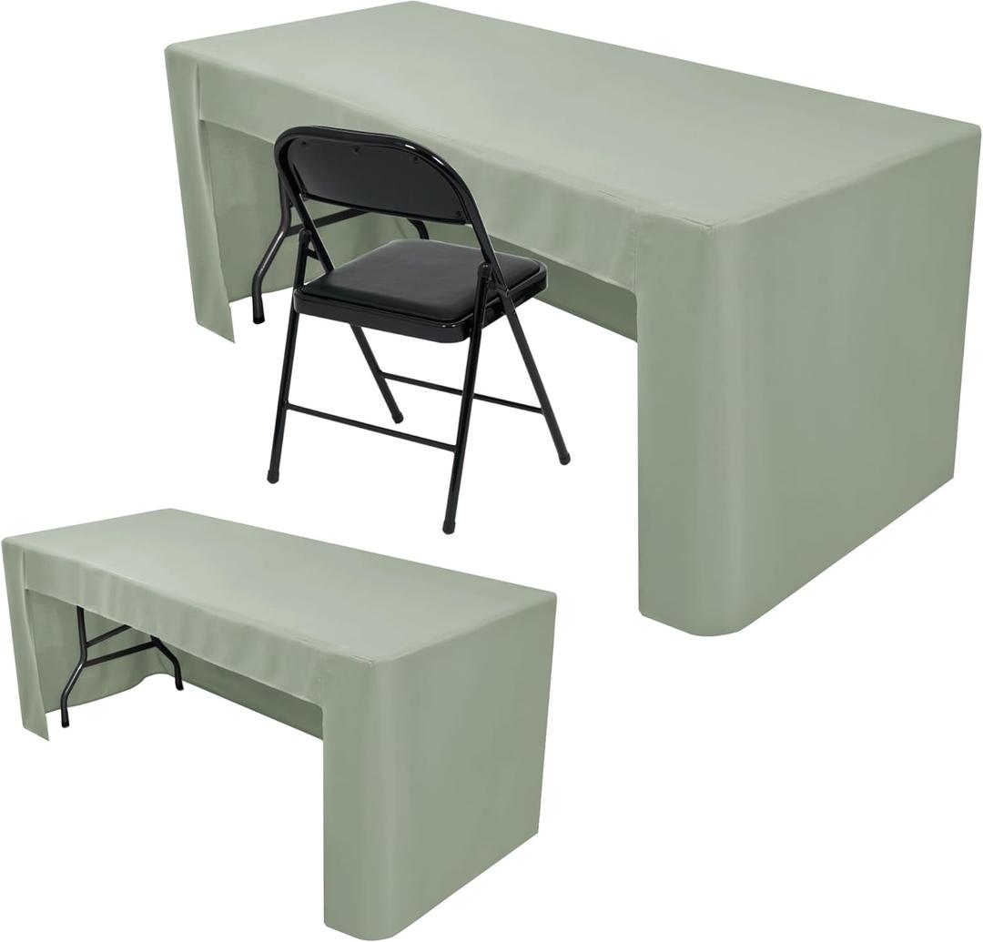 Nasitos 2 Pack Sage Green 6ft Table Cloth Fitted-Open Back Folding Table Cover Washable Fabric and Wrinkle Resistant Table Cloth for Trade Show, Book Fair, Career Fair, Convention, Events