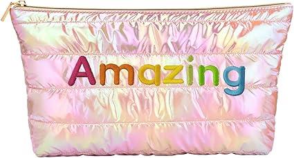 Hiroyuki Iridescent Makeup Bag, Cute Cosmetic Bag, Large Capacity Travel Pouch (Amazing, pink)