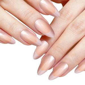24PCS Pink Almond Press on Nails, Medium Acrylic Full Cover Stick on Nails for Women, Elegant French Nail Tips for Women Manicure, Nail Decoration