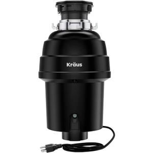 KRAUS WasteGuard 1 HP Ultra-Quiet Garbage Disposal with Quick Connect, Kitchen Sink Drain Cover, Power Cord and Flange Included, KWD100-100MBL
