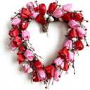 Valentine's Day Wreath for Front Door 16in Valentines Day Wreaths with Roses Hearts Berries Grapevine Heart Wreath for Wall Window Indoor Home Wedding Party Festival Decor (Pink,red)