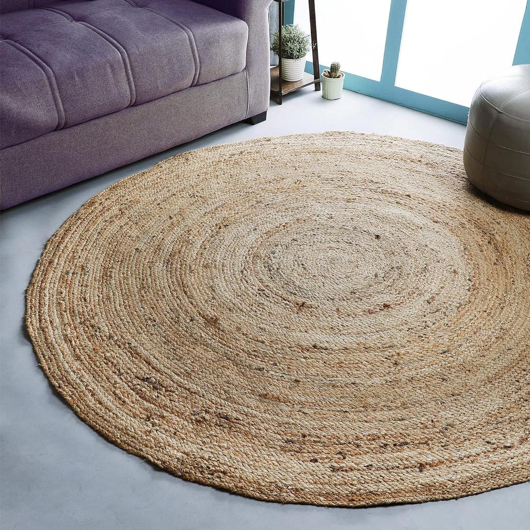 Hausattire Hand Woven Jute Braided Rug, 4 Round  Natural, Reversible Boho Entry Area Rugs for Kitchen, Living Room I Farmhouse Decorative Floor Rug, 4 Feet Round Hausattire Hand Woven Jute Braided Rug, 4 Round  Natural, Reversible Boho Entry Area Rugs for Kitchen, Living Room I Farmhouse Decorative Floor Rug, 4 Feet Round