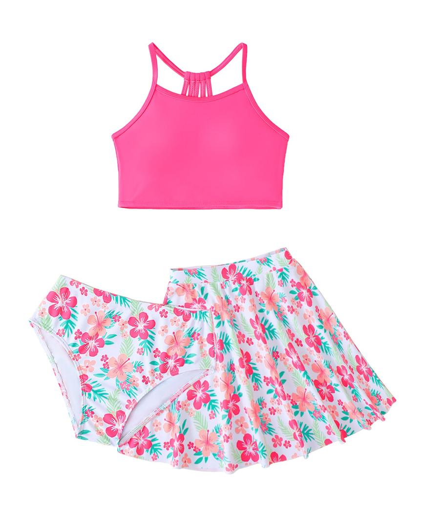 Little Girls Bathing Suits Size 13-14 Years Old Cute Set Swimsuits Summer Holiday Swimwear with Shorts Rose Red
