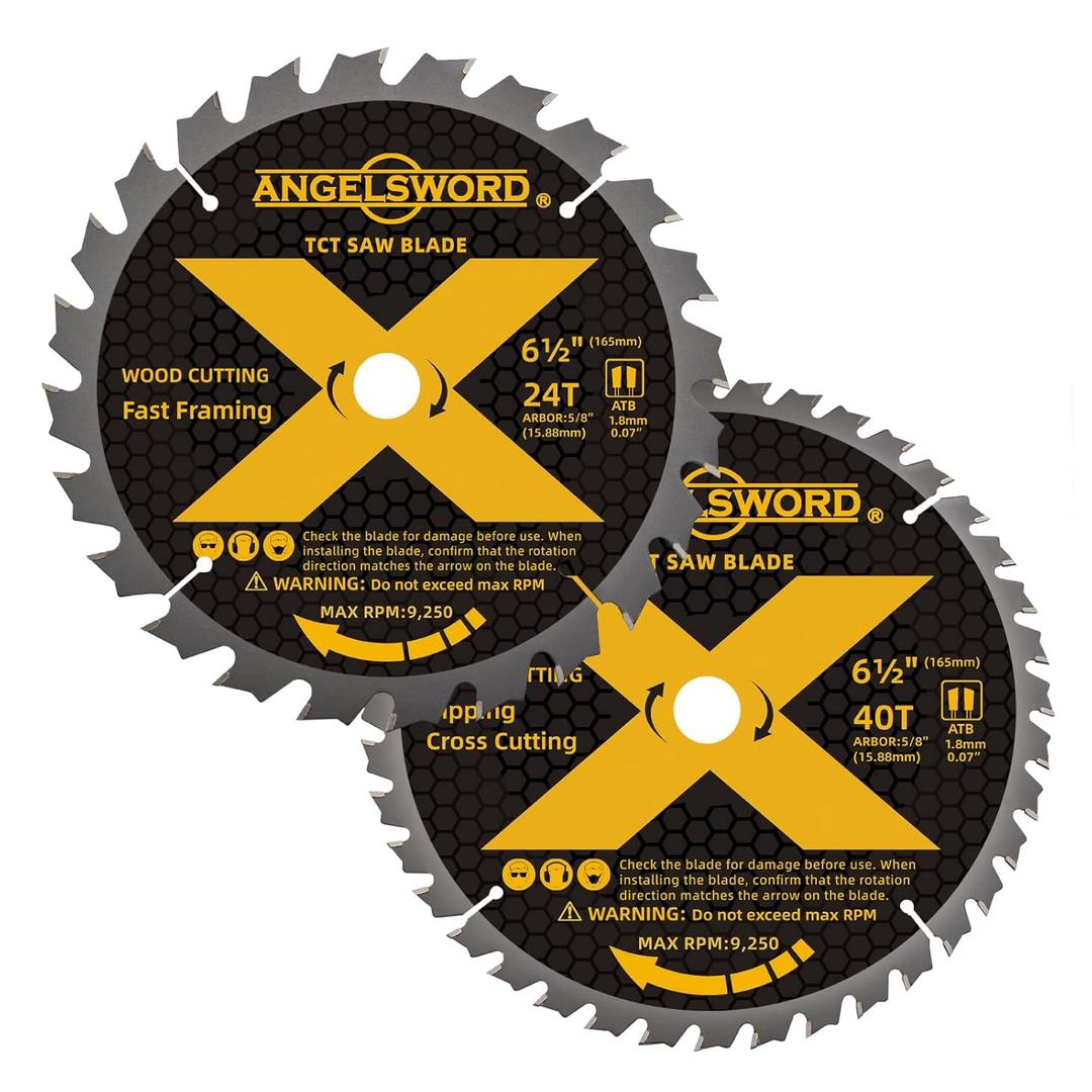 ANGELSWORD 6-1/2 Inch Circular Saw Blade, 24T for Framing&40T for Ripping, Cross Wood Cutting, 2 Pack