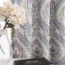 jinchan Linen Textured Curtains for Living Room Darkening 63 Inch Length, Medallion Drapes for Bedroom, Damask Pattern Window Treatments Vintage Curtain Panels, 2 Panels Blue on Greige (52"W x 63"L (Pack of 2), B | Blue 50% Blackout)