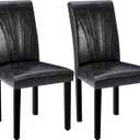 VECELO Upholstered Dining Chairs Set of 2, Modern PU Leather Dinning Room Chair with Solid Wood Legs and High Back, Parsons for Kitchen/Living Room- Black 