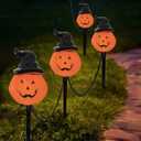 Halloween Pumpkin Pathway Lights,4 Pcs Jack-o-Lantern Stake Lights with C7 Bulbs,7Ft Extendable Pumpkin Markers Light for Outdoor Halloween Lawn Yard Patio Walkway Driveway Party Decor