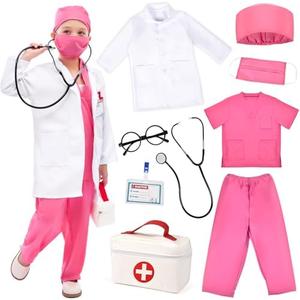 Toylink Kids Doctor Costume Pretend Play Kit with Lab Coat Carrying Bag Accessories Halloween Doctor Dress up for Boys Girls, (Without a first aid kit), 120