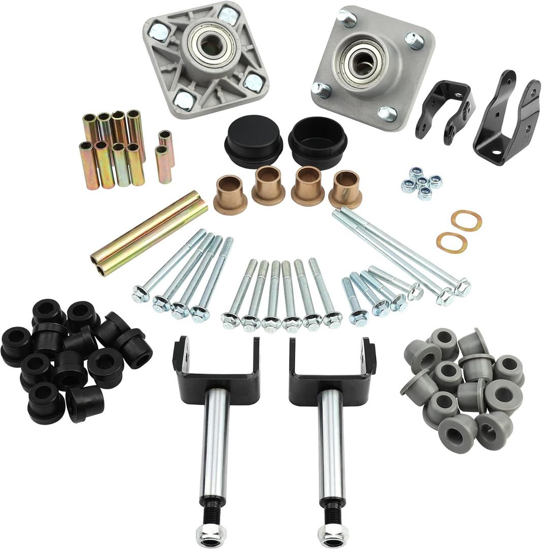 Deluxe Golf Cart Front End Repair Kit - Compatible with 2004 Up Club Car Precedent Gas Electric - Replace 102357701 Front Wheel Hub King Pin Bearing Bushings Full Sets