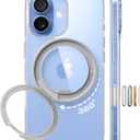 TORRAS 360 Magnetic Stand for iPhone 17 Case, [Rotatable Sturdy Kickstand][Fit for MagSafe][4X Mil-Grade Shockproof] Slim Transparent Phone Cover, Camera Button, Crystal Clear, Ostand O3 Fitness