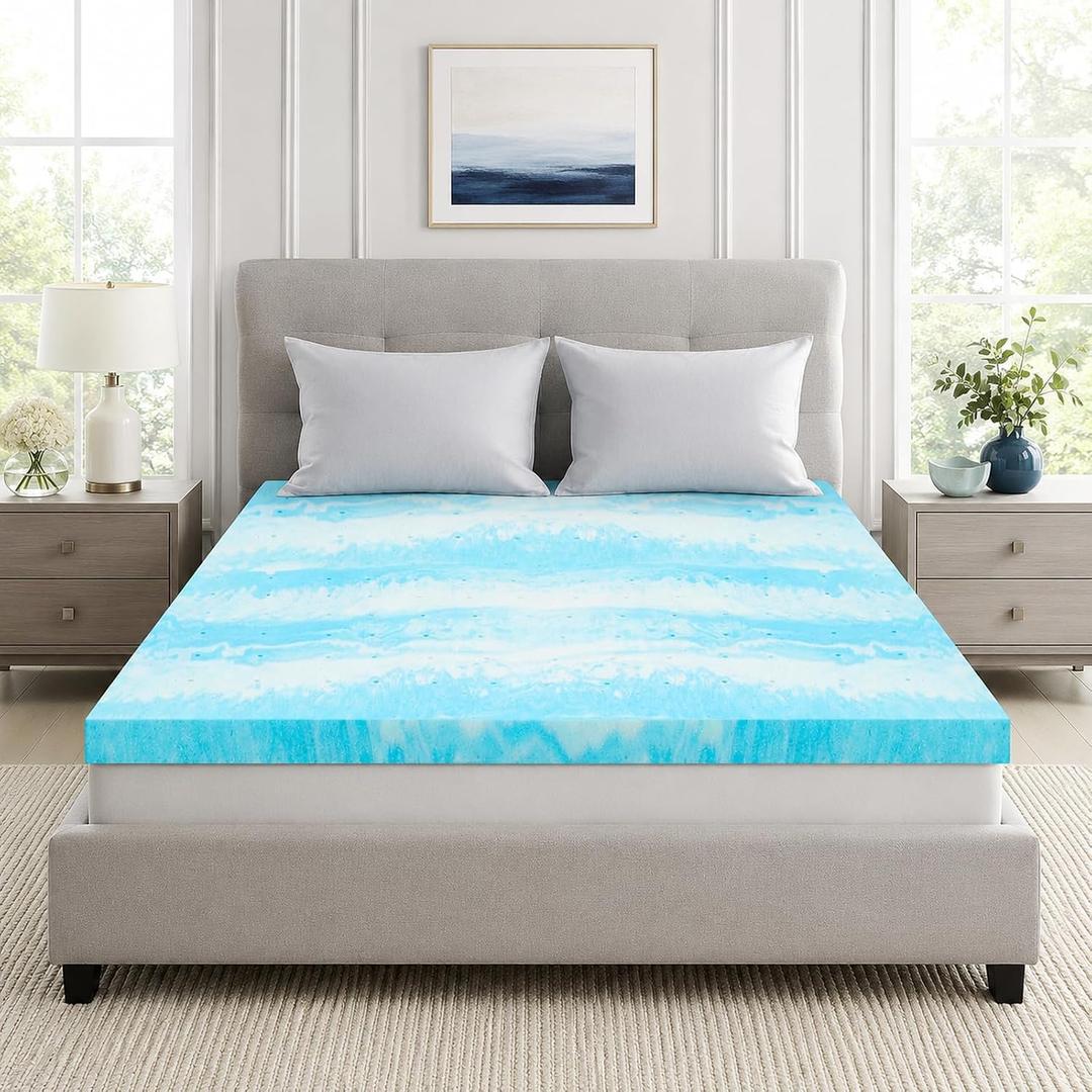 IULULU Queen Size Mattress Topper, 3 Inch Gel Memory Foam Topper in a Box, Pressure Relief & Cooling, CertiPUR-US Certified