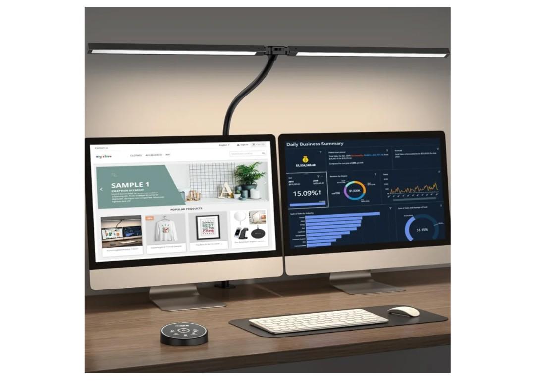 Led Desk Lamp for Office Home - Eye Caring Architect lamp with Clamp,Dual Screen Computer Monitor Work Smart Light: 24W 5 Color Flexible Adjustable Lighting Table Lamp for Study Drafting