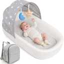 Portable Newborn Nest Lounger with Canopy & Mosquito Net-Lightweight Foldable Newborn Play Support & pad and Washable Cover, Indoor-Outdoor Use (Grey)