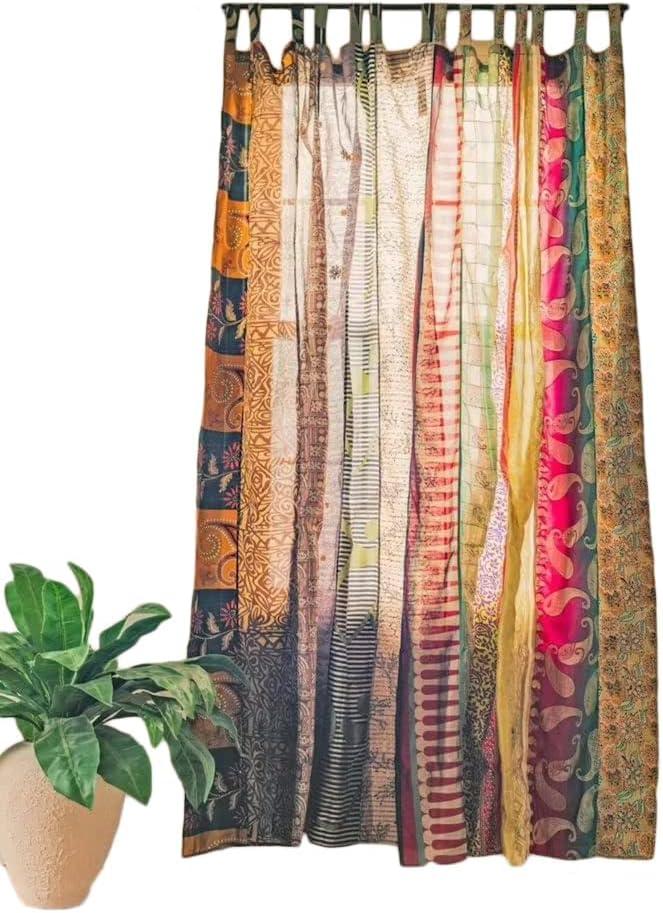 Rajbhoomi Assorted Sari Colorful Curtains Light-Filtering Boho Curtains, Bed Canopy Panel, Tapestry or Window Treatment Multi Color (84 X 43 Inches)