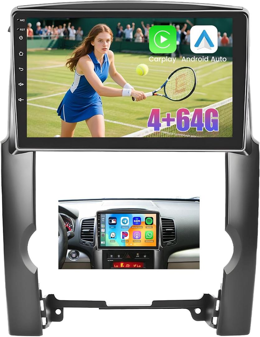 4G+64G Android15 Car Stereo for Kia Sorento 2009-2012 Wireless Apple CarPlay Android Auto 10.1 IPS 1280 * 720 Touchscreen Radio 5G WiFi Bluetooth 5.0 GPS Navi FM/RDS SWC+Free AHD Backup Camera Mic