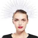 Fantherin Halo Crown with Roses Womens Mexican Flower Goddess Rose Spiked Sun Headpiece for Cosplay Halloween Costume (White)