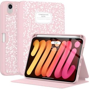 Supveco Case for iPad mini 7 (A17 Pro) 2024/iPad Mini 6 2021 8.3 Inch with Pencil Holder-[Auto Wake/Sleep],Slim Protective Case with Soft TPU Back Cover for iPad mini 7th/6th Generation-Pink