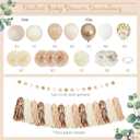 Amandir Baby Shower Decorations Neutral Beige Balloons Welcome Baby Banner, Cake Topper, Paper Lanterns, Pom Poms Flowers Tassels, Circle Dots Star Garland, Gender Reveal Boho Birthday Party Supplies