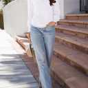 Dokotoo Women's Casual Long Sleeve Shirts Shirred Shoulders Solid Color Knit Tops Blouses (White)